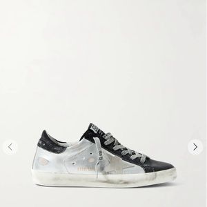 LIKE NEW Golden Goose Superstar metallic distressed leather and suede sneakers